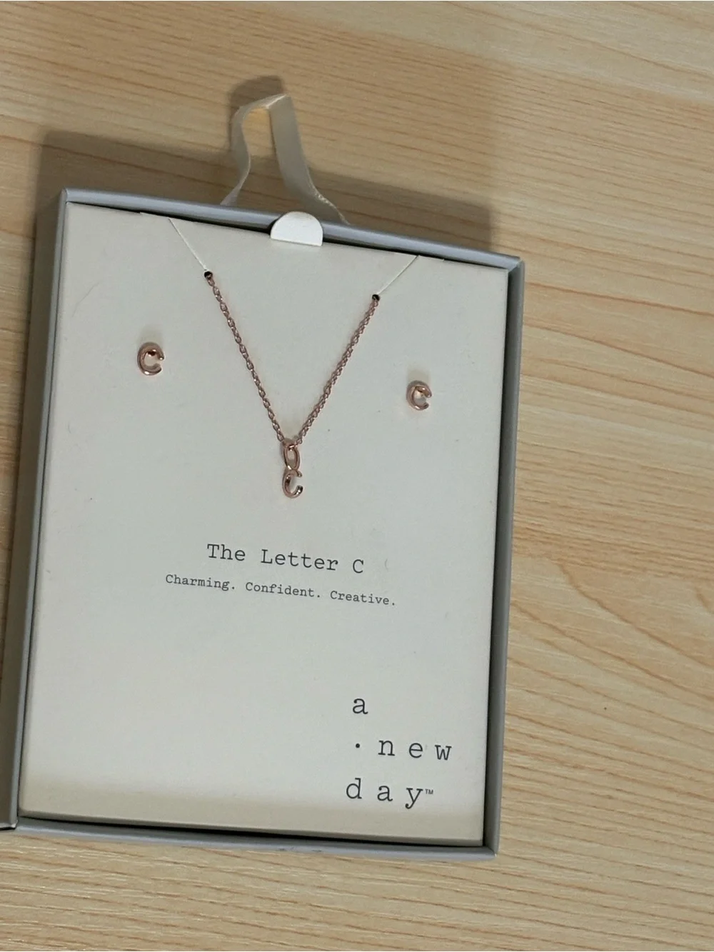 a new day rose gold sterling silver Gold 'C' Initial Necklace with Matching Stud